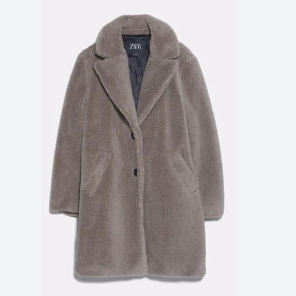 Zara Jackets & Blazers - Zara Fleece Teddy Bear faux fur knee-length coat jacket gray women's medium